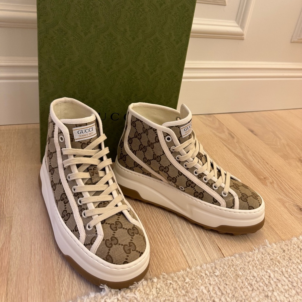 Gucci GG Logo 1977 Tennis Platform High-Top Sneakers